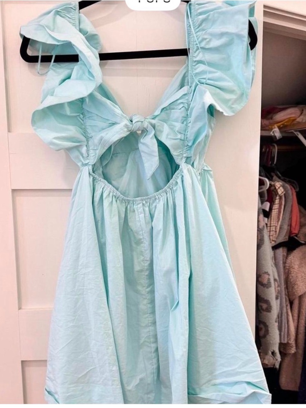 Girls Light Blue Ruffle Tie-Back Dress